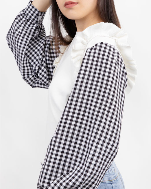 PASSION 1 BY MELANI 2IN1 KNIT TOP WITH CHECK SLEEVE3 Womens Clothing & Fashion   Online & Offline
