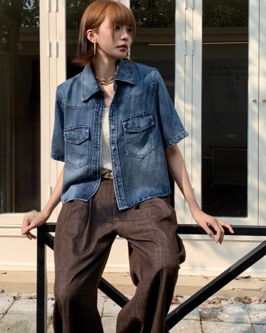 MELANI SHORT SLEEVES DENIM SHIRT