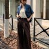 MELANI PLEATED WIDE LEG TROUSERS IN BROWN