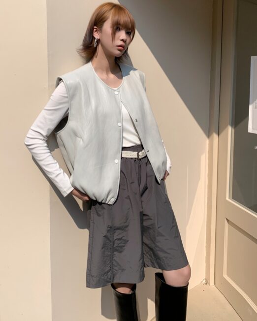 MELANI SLEEVELESS FAUX LEATHER VEST IN GREY