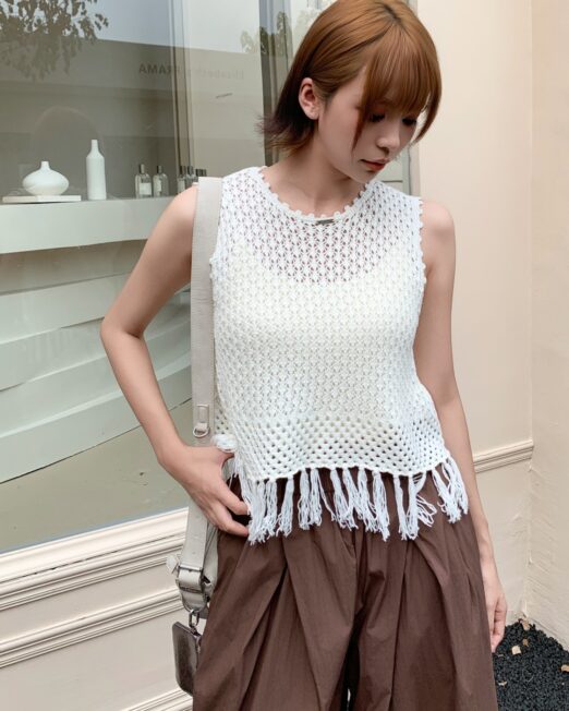 MELANI KNITTED CROCHET TOP WITH FRINGING