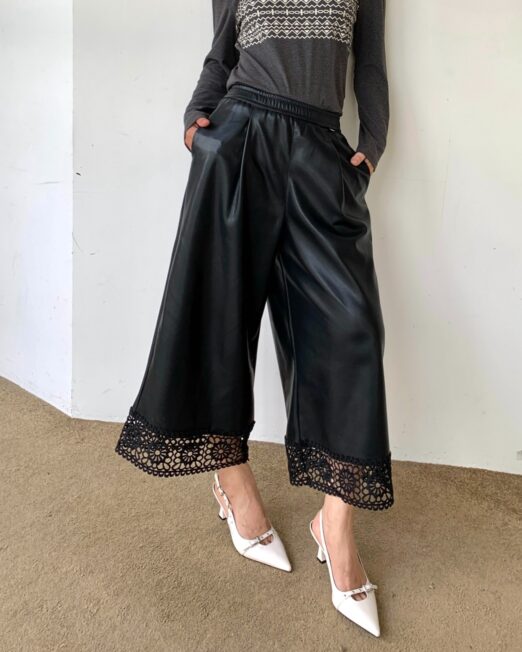 MELANI LACE TRIMS FAUX LEATHER PANTS