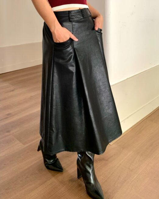 MELANI MIDI FAUX LEATHER SKIRT