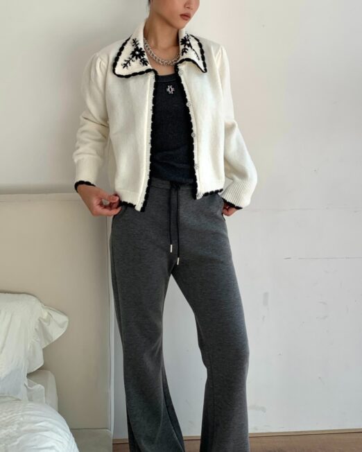 MELANI COLLAR EMBROIDERED CARDIGAN