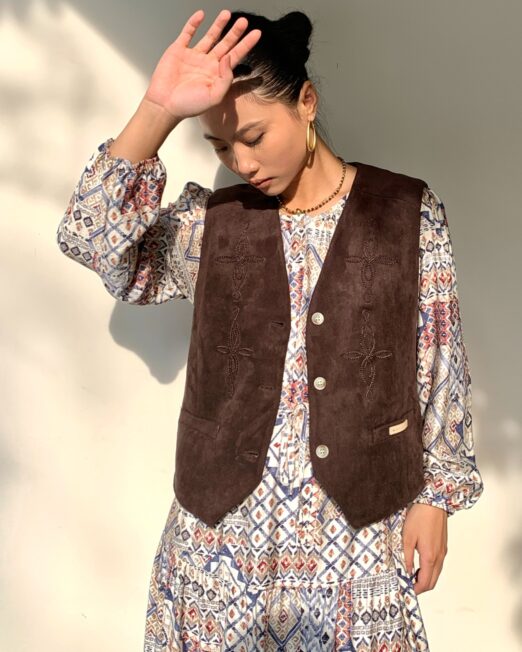 MELANI FAUX SUEDE EMBROIDERED GILET