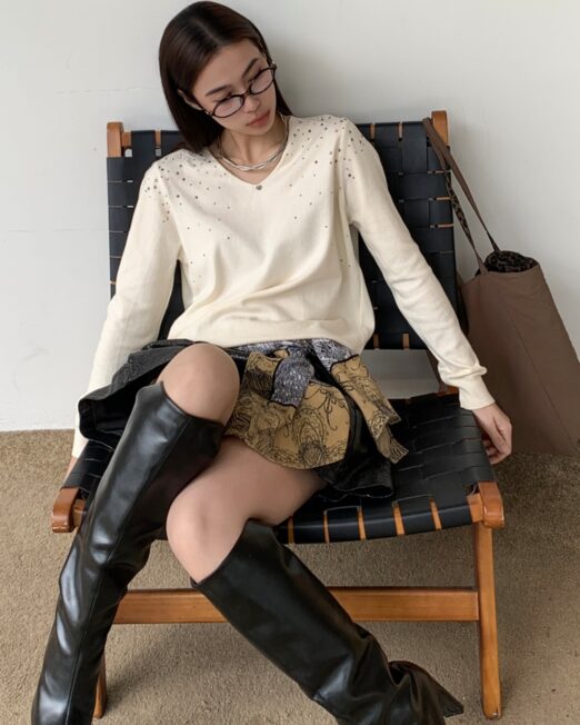 MELANI RHINESTONE EMBELLISHED SWEATER