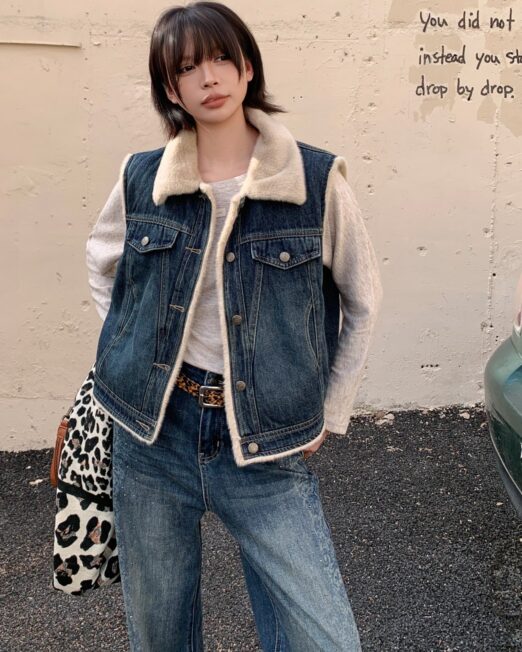 MELANI SHERPA LINED DENIM GILET VEST